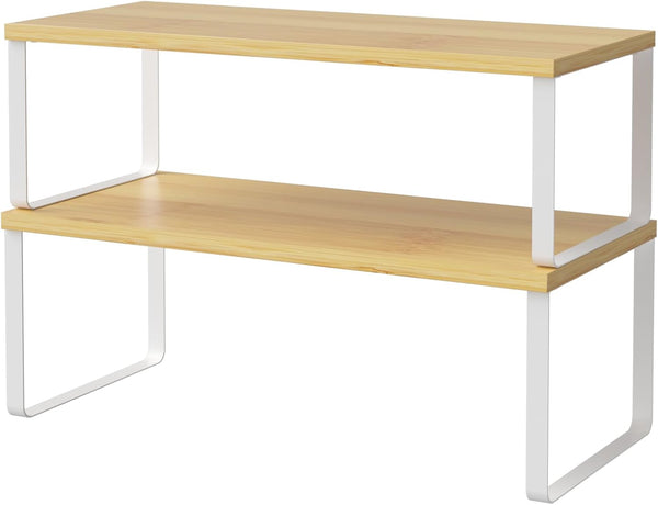 NEX Bamboo Cabinet Organizer Shelf, Set of 2 Kitchen Counter Shelves, Spice