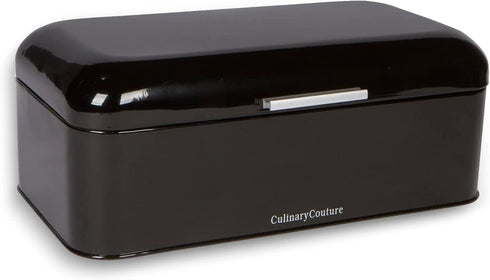 Culinary Couture Extra Large Black Bread Box - Holds 2 Loaves, 16.5" x 9" x 6.5", Stainless Steel Vintage