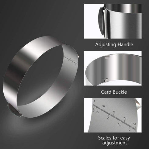 Adjustable Cake Ring 6 to 12 Inch, Stainless Steel Round Mousse Mould Ring Bakeware Tools for Cake Decorating