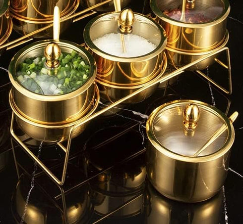 Gold Stainless Steel Sugar Bowl, Spice Jar Seasoning Pot with Lid and Spoon
