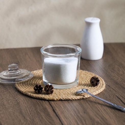 123Arts Glass Sugar Bowl Spice Jar with Lid and Stainless Steel Spoon