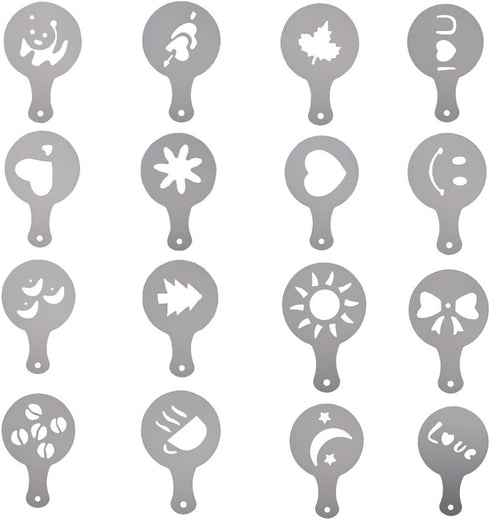 Chocolate Shaker with 16 Piece Stencils Set for Coffee Lovers, Cappuccino Latte Hot Chocolate Decoration