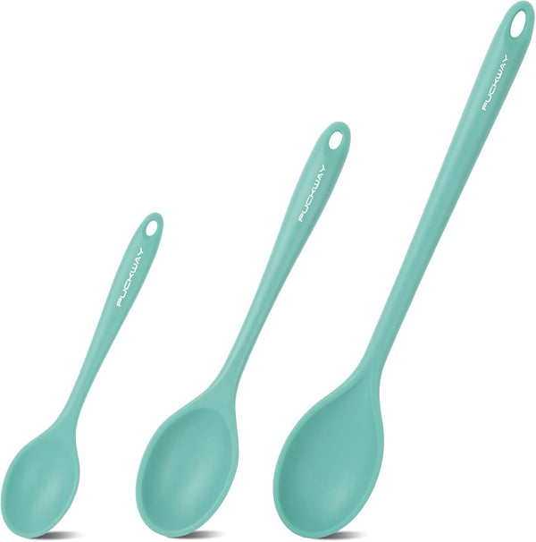 3 Pcs Silicone Spoons Set, 7.9 10.6 14.2 inch, Heat Resistant Kitchen Utensils for Mixing, Stirring, Serving