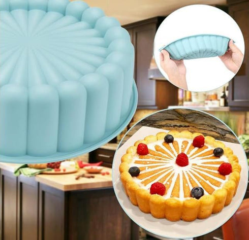 Flower Shape Silicone Cake Mold, Non-stick Fluted Pans, Perfect Bakeware for Cake, 7.6 Inch, Blue