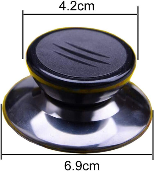 2 Sets Universal Pot Lid Cover Knob Handle, Replacement Pot Grip Knob Cap 2.7" Stainless Steel Base - Black+Silver