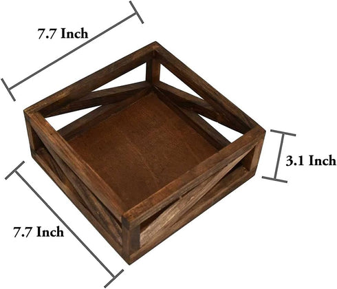 Rustic Brown Flat Napkin Holder by OwlGift, Solid Wood for Kitchen Table, Farmhouse Style Décor