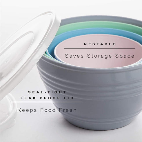 BINO Mixing Bowl Set with Lids, 4-Piece Versatile Plastic Bowls for Kitchen Mixing, Serving, and Storage