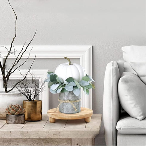 2 Pack Counter, Wood Riser for Decor, Wood Pedestal Stand for Display, Round Wooden Tray for Kitchen Wooden Pedestal