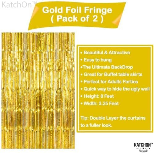KatchOn XtraLarge Gold Fringe Curtain Backdrop, 8x3.2 Feet, Pack of 2 Gold Streamers for Party Decorations