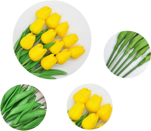 Artificial Tulips 10Pcs Real Touch Fake Tulips, PU Flower Arrangement Bouquets for Home Decoration (Yellow)