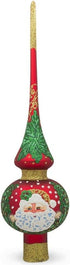 Santa and Mistletoe on Red Mouth Blown Glass Christmas Tree Topper, 11 Inches