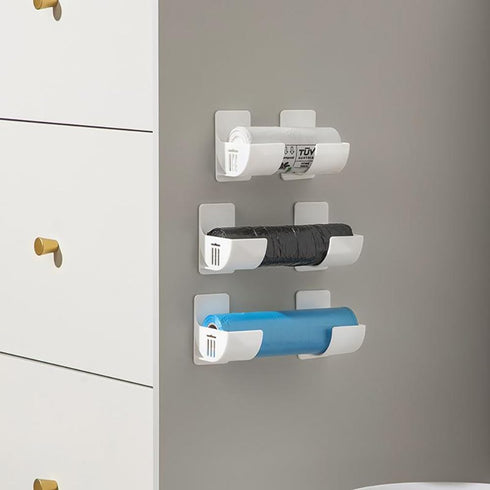 Myhiju 4 Pcs No Punching Trash Bag Dispenser Plastic Bag Holder,Wall Mounted Plastic Bag Organizer Grocery Bag Holder