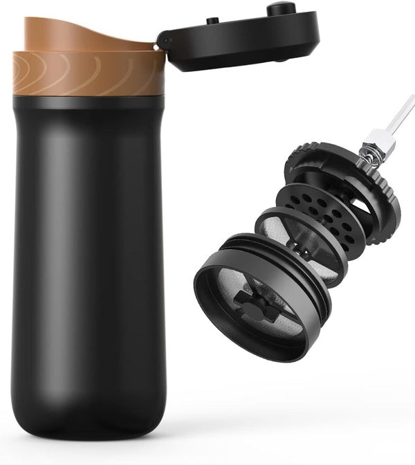 BENFUCHEN Portable 320ML French Press Coffee Maker, Vacuum Insulated Bottle with Unique Filter for Camping