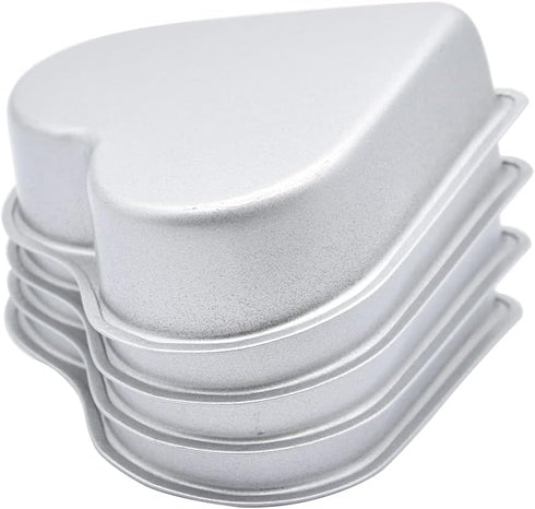 Pack of 4 Cute Non-Stick Pan-Shaped Cake Molds, Small Silver Heart-Shaped Pudding Jelly Cups