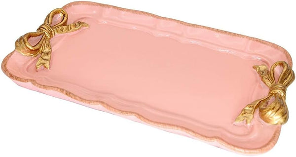 Vintage Decorative Tray, Jewelry Tray for Rings, Necklaces, Bracelets, Earrings, Retro Design Coquette Room Decor (Pink)