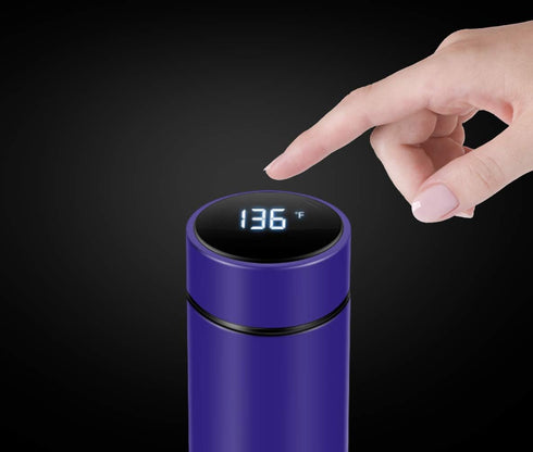Insulated Coffee & Tea Infuser Bottle with LED Temperature Display, Double Wall Vacuum, Stay Hot for 24 Hrs (Blue)