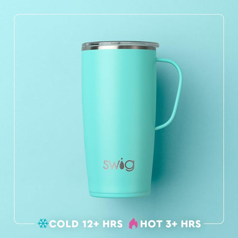 22oz Swig Life Travel Mug, Insulated Tumbler with Handle and Lid, Cup Holder Friendly, Dishwasher Safe, Stainless