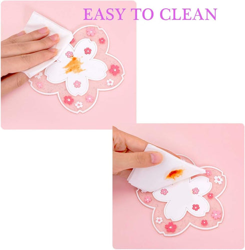 Set 4 Accessories(4.3in) Sakura Coasters of Kawaii Cup Mat Anti-Skid Pot Bowl Pad Placemats PVC Cherry Blossom Coaster