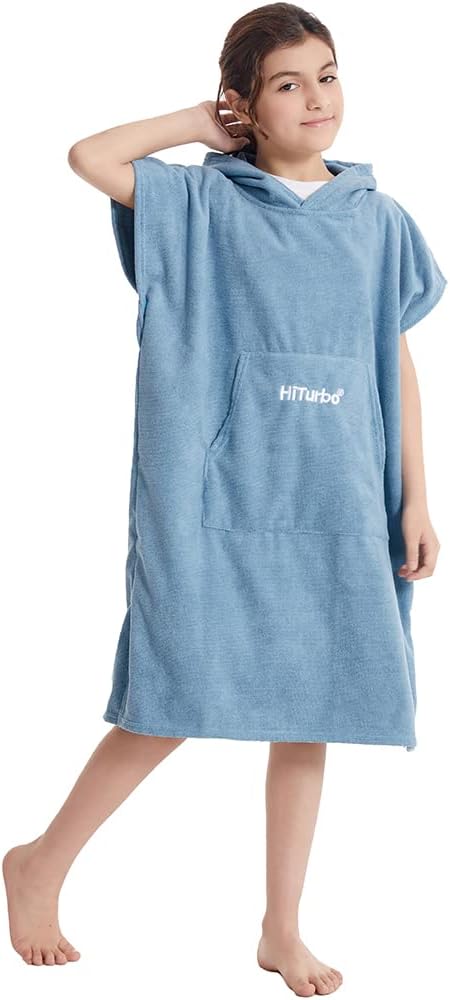 Swimming Hiturbo Kids Changing Towel Poncho: Quick Dry Absorbent Bath Towels Hoodie - Microfiber Swim Surf Poncho