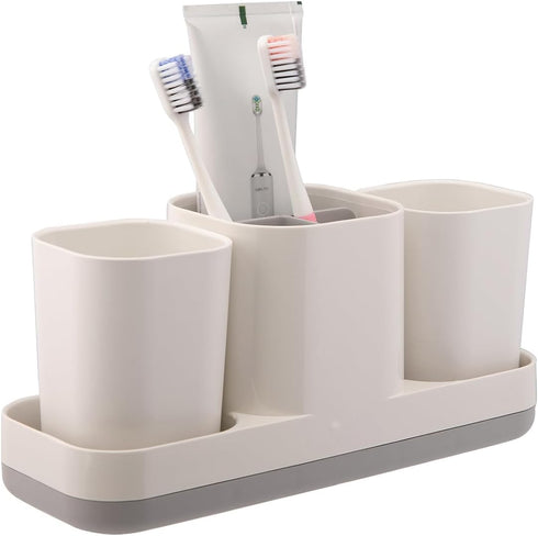 Toothbrush Holder and Toothpaste Dispenser, 2 Bathroom Cups Organizer for Vanity Countertop, Kids Decor
