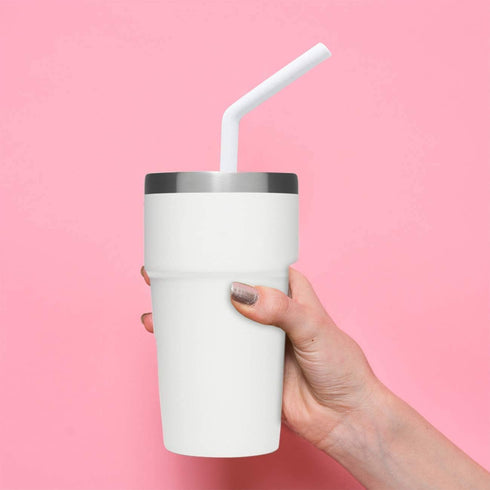 Senneny Set of 6 Silicone Drinking Straws - Reusable BPA Free Extra Long Straws with Cleaning Brushes