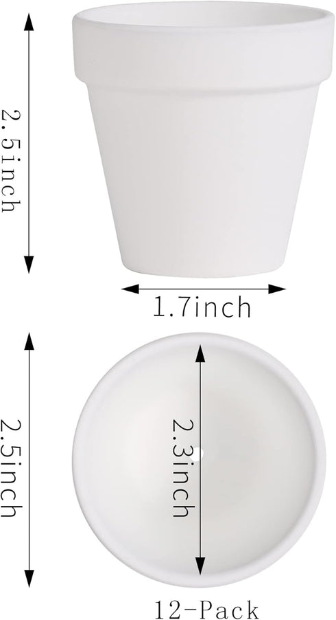 Yishang 2.5 inch White Terracotta Pots with Drainage Holes,Small Mini Clay Ceramic Pottery Planter,Cactus Flower Terra Cotta Pots,Succulents Nursery Pots for Indoor/Outdoor Plants,Crafts-12 Pack