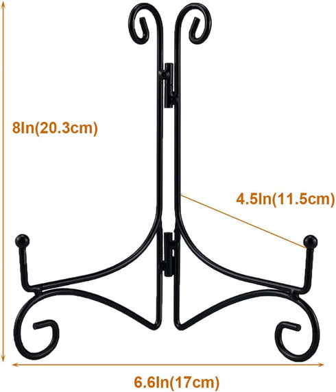 Plate Stand, 8 Inch Black Iron Easel for Display, Tabletop Holder for Photo, Picture Frame, Decorative Plates