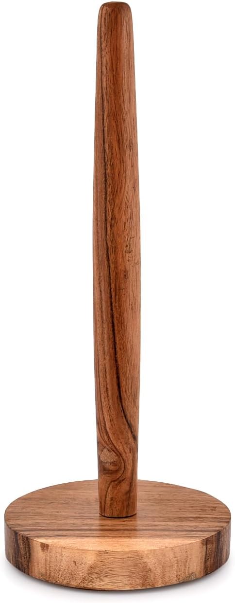 NIRMAN Acacia Wood Paper Towel Holder, Decorative Countertop Standing Rolls Holder for Kitchen, Toilet, Pantry, Bathroom