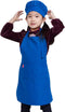 Kids Apron and Chef Hat Set, Adjustable Bib Apron with 2 Pockets for Cooking and Baking (6-12 Year, Blue)