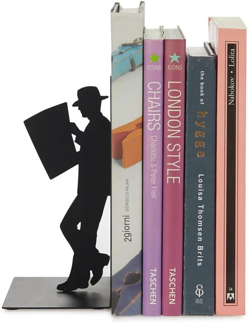 'The Reader' Bookend - Decorative Metal Book Holder for Shelves, Modern Black Design for Home Office Décor