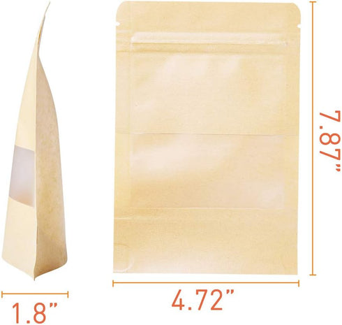 LZLPACKING Kraft Stand Up Pouches bags 100 Pcs,Brown Resealable Bags with Window for Home or Business,Coffee Bags,Zip Lock Food Storage Bags,Sealable Bags for Packaging(4.7×7.9) by LZLPACKING