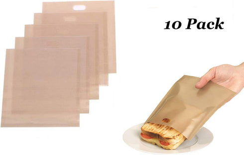 Non-Stick Reusable Toaster Bags (Set of 10), Create Grilled Cheese Sandwiches in Toaster