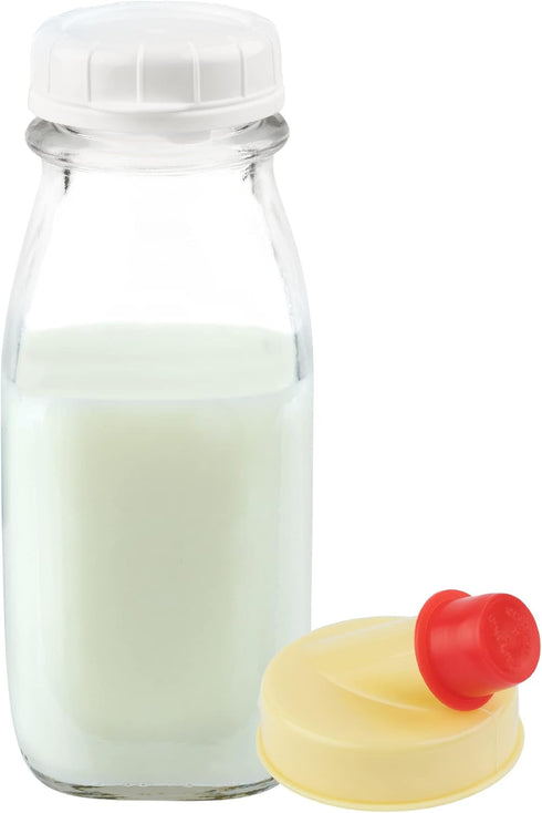 12 Oz 12 kitchentoolz Glass Creamer Bottle Square Glass Milk Bottle with Lids- Glass Bottles with Lids - Milk Container