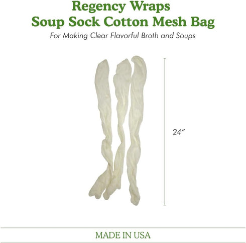 Regency Wraps Soup Socks, 24-inch, 3 Pack, 100% Cotton Mesh Bags for Clear Broths, Delicious Soups