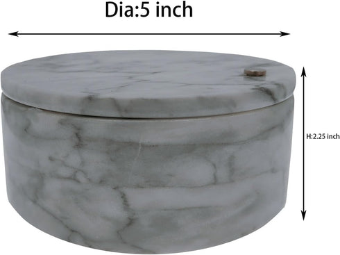 Kerixi Marble Salt Cellar and Storage Box with Two Compartments Salt Box with Swivel Lid for Storing Spice (Gray white)