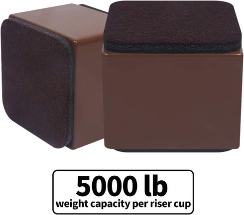 Ezprotekt 2 Inch Bed and Furniture Risers - Heavy Square Risers for Chair, Sofa, Couch, Supports 20,000 lbs, Brown