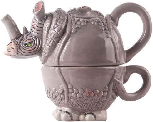 Blue Sky Ceramic Rhino Tea for One, 8.5"x5"x6.75"