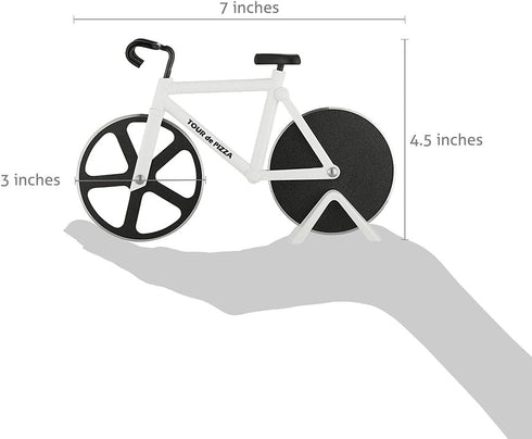 TOUR de PIZZA Bicycle Pizza Cutter - Dual Non-Stick Stainless Steel Cutting Wheels - Dishwasher Safe with Display Stand