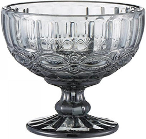 Vintage Line Embossed Glass Footed Dessert Bowl, Ice Cream Bowl, 10 Oz for Home Party