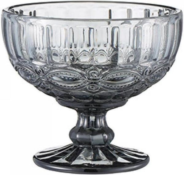 Vintage Line Embossed Glass Footed Dessert Bowl, Ice Cream Bowl, 10 Oz for Home Party