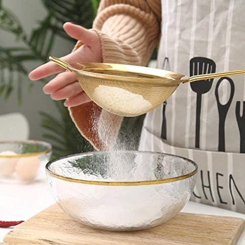 Stainless Steel Fine Mesh Oil Strainer, Golden Flour Sifter, Baking Tools, Medium Size