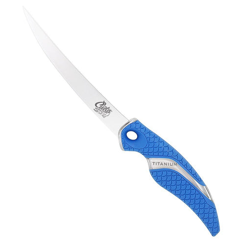 CUDA 6" Curved Boning Fish Knife, Titanium Bonded Stainless Steel Blade, Non-Slip Grip
