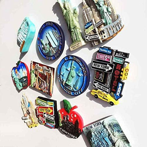 3D New York Skyline Refrigerator Magnet Sticker Tourists Travel Souvenirs, 3D NYC Landmark Broadway Times Square Statue of Liberty for Home & Kitchen Decor