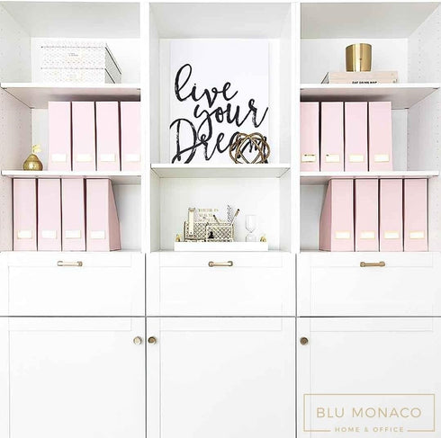 BLU MONACO Set of 6 Foldable Pink Cute Magazine Holders with Gold Label Holders - Stylish Storage for Desk, Shelves,