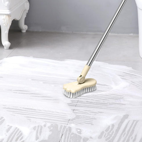 LandHope Long Handled Scrub Brush, Rotatable Brush Head for Bathroom, Kitchen, and Tile Cleaning (Beige)