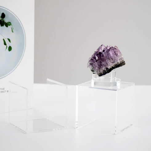 Clear Acrylic Geodes Rocks Display Easel Stands, 3 Pegs Support Holder Box for Small Collectibles (1 Pcs)