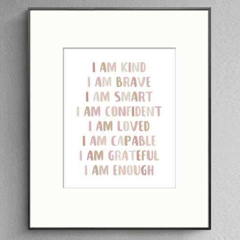 8x10 Affirmations Print, I Am Kind, I Am Brave, Affirmations For Kids, Inspirational Quote, Nursery Room Decor