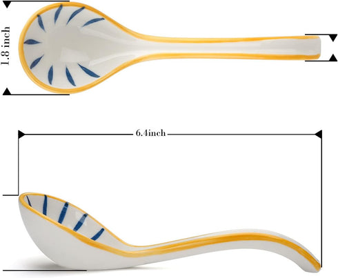 Ceramic Soup Spoons Set of 4, Long Handle Porcelain Japanese Soup Spoons for Pho Ramen Noodles