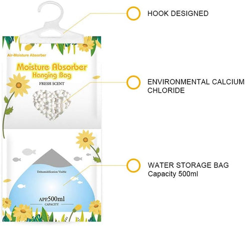 CANAGER Hanging Moisture Absorber, 8 Packs Fresh Scent Dehumidifier Bag, Moistureproof Hanging Closet Bags, 12.5 oz