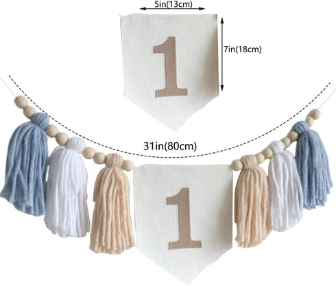 E0EHOHC 1st Birthday Decorations for Baby Boy Blue Handmade High Chair Banner with Cone Hat for Boy First Birthday Wall